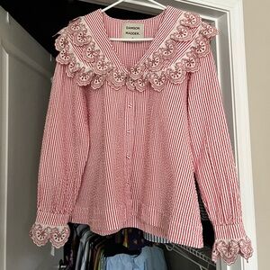 Damson Madder Romilda Broderie Blouse in Candy Stripe, size 10